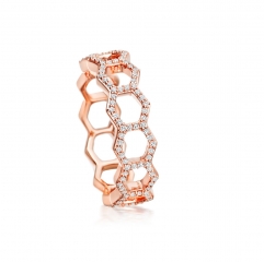 Sterling Silver Rose Gold Cubic Zirconia Honrycomb Ring