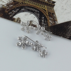 Delicate Sterling Silver Cubic Zirconia Flower Crawler Climber Earrings