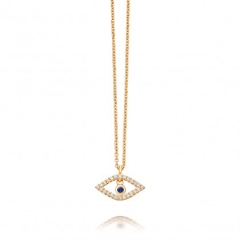 Sterling Silver Cubic Zirconia and Blue Sapphire Evil Eye Necklace