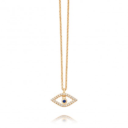 Sterling Silver Cubic Zirconia and Blue Sapphire Evil Eye Necklace