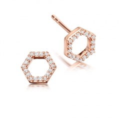 Sterling Silver Cubic Zircinia Mini Honeycomb Hexagon Stud Earrings