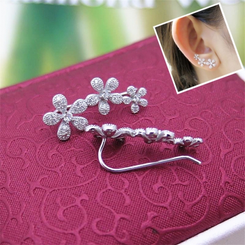 Delicate Sterling Silver Cubic Zirconia Flower Crawler Climber Earrings