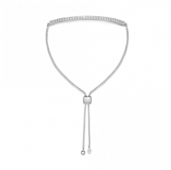 Sterling Silver Cubic Zirconia Curved Bar Bracelet Adjustable