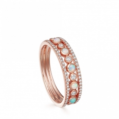 Beautiful Sterling Silver Cubic Zirconia and Opal Dainty Band Ring