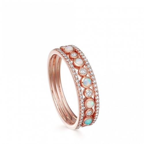 Beautiful Sterling Silver Cubic Zirconia and Opal Dainty Band Ring