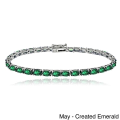 Sterling Silver Gemstone and Cubic Zirconia Birthstone Tennis Bracelet for Women