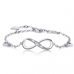 925 Sterling Silver Infinity Endless Love Symbol Charm Adjustable Bracelet