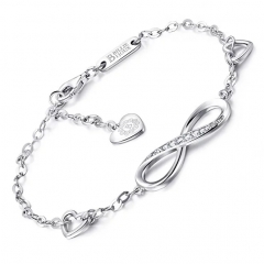 925 Sterling Silver Infinity Endless Love Symbol Charm Adjustable Bracelet