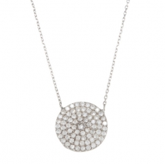 Exquisite Cubic Zirconia Dise Shape 925 Silver Charm Necklace