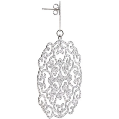 Large Design 925 Sterling Silver Filigree Dangle Earrings with White Gold Plated