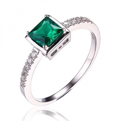 Simulated Green Nano Russian Emerald Solitaire Ring 925 Sterling Silver