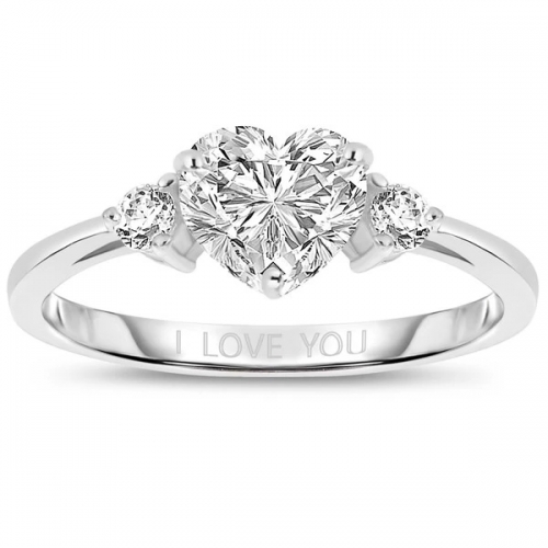 Fashion Clear Heart CZ I Love You Sterling Silver Ring for Girlfriend