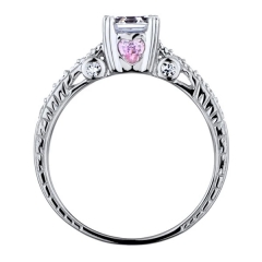 Fashion Jewelry Big Lots For Women Pink Heart CZ 925 Sterling Silver Ring