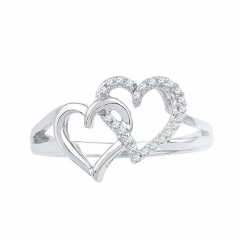 Sterling Silver Round Diamond Double Heart Ring