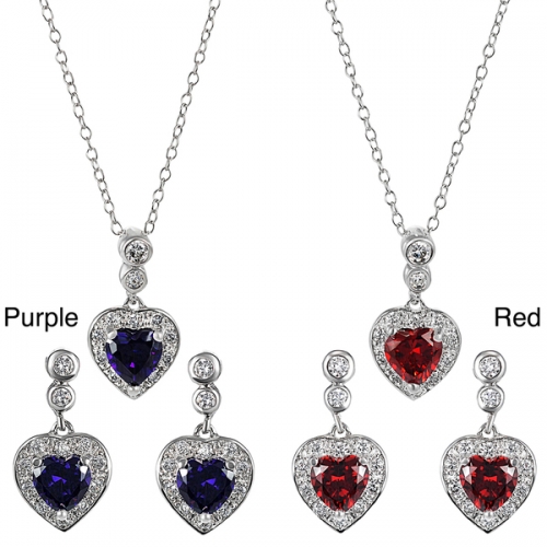 China Wholesale Sterling Silver Cubic Zirconia Heart Jewelry Set