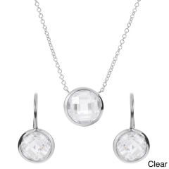 Sterling Silver Round Cubic Zirconia Necklace and Earrings Jewelry Set