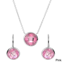 Sterling Silver Round Cubic Zirconia Necklace and Earrings Jewelry Set