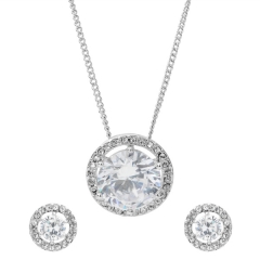 Sterling Silver White Cubic Zirconia Earrings and Necklace Jewelry Set