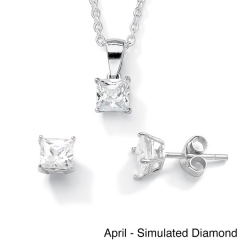 Fashion Sterling Silver Square-cut Birthstone Jewelry Set Color Fun