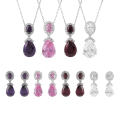 Sterling Silver Cubic Zirconia Pear Drop Earrings and Necklace Jewelry Set
