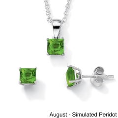 Fashion Sterling Silver Square-cut Birthstone Jewelry Set Color Fun