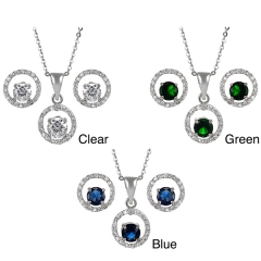 Sterling Silver Emerald Blue Sapphire Round Jewelry Set for Women