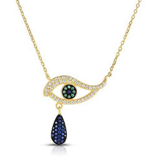 Sterling Silver Cubic Zirconia Strong Hue Multicolor Evil Eye Necklace