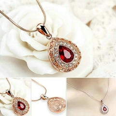 Rose Gold Gorgeous Vintage Garnet Chandelier Pendant Necklace and Drop Earrings Wedding Set
