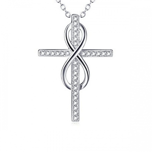 925 Sterling Silver Infinity Cross Pendant Necklace