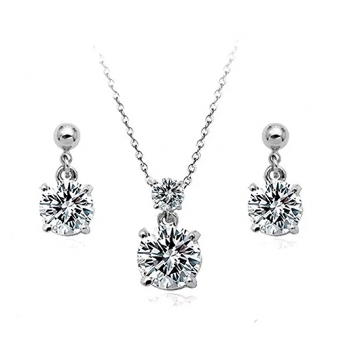 Cubic Zirconia Necklace And Earrings Set 18k White