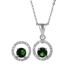 Sterling Silver Emerald Blue Sapphire Round Jewelry Set for Women