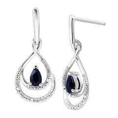 Sapphire Pendant and Earrings Set with Diamonds in Sterling Silver