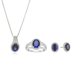 Sterling Silver Created Blue Sapphire with Cubic Zirconia 3-Piece Jewelry Set