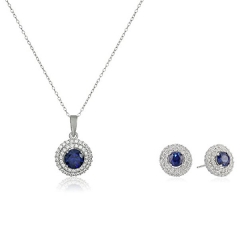 Rhodium-Plated Sterling Silver Created Gemstone Earrings and Pendant Necklace Set