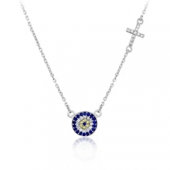 Latest Jewelry Sterling Silver Cross and Evil Eye Necklace for Women