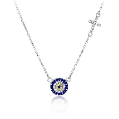 Latest Jewelry Sterling Silver Cross and Evil Eye Necklace for Women