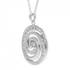 Sterling Silvertone Cubic Zirconia Swirl Necklace Women Jewelry