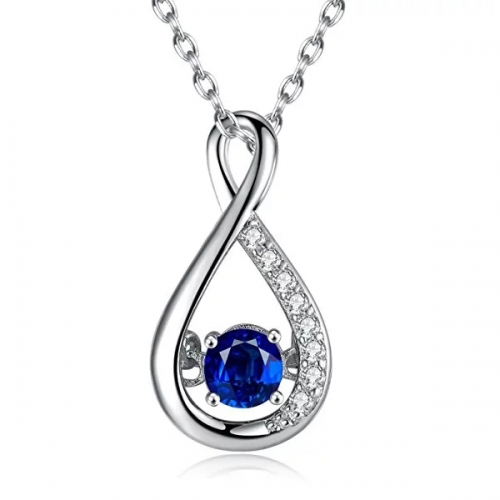 Silver Necklace Blue Sapphire Diamond Accent Infinity Pendant Necklace for Women