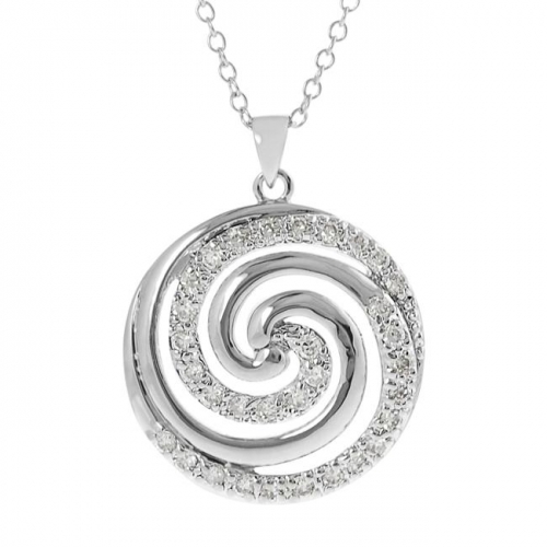 Sterling Silvertone Cubic Zirconia Swirl Necklace Women Jewelry