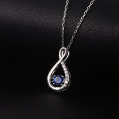 Silver Necklace Blue Sapphire Diamond Accent Infinity Pendant Necklace for Women