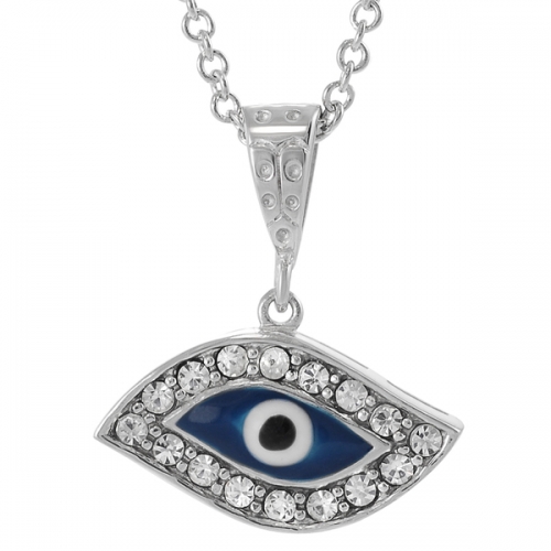 Jewish Jewelry Sterling Silver Cubic Zirconia Enamel Evil Eye Pendant Necklace