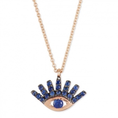 925 Sterling Silver Evil Eye Hamsa White Blue CZ Pendant Necklace