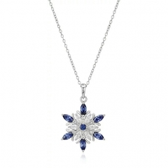 Christmas Jewelry Sterling Silver Blue Marquise Snowflake Necklace
