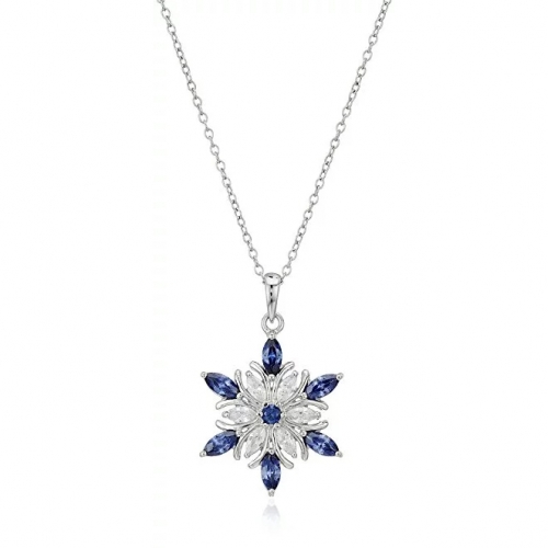 Christmas Jewelry Sterling Silver Blue Marquise Snowflake Necklace