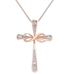 White Diamond Infinity Cross Pendant Necklace 14K Over Sterling Silver