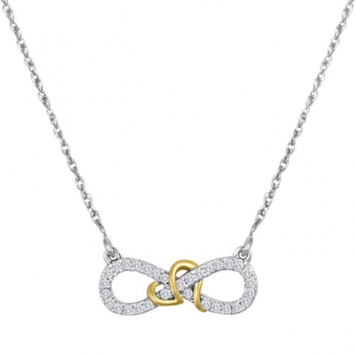 14K Two Tone Gold Steal Her Heart Infinity Necklace with Diamond Accents