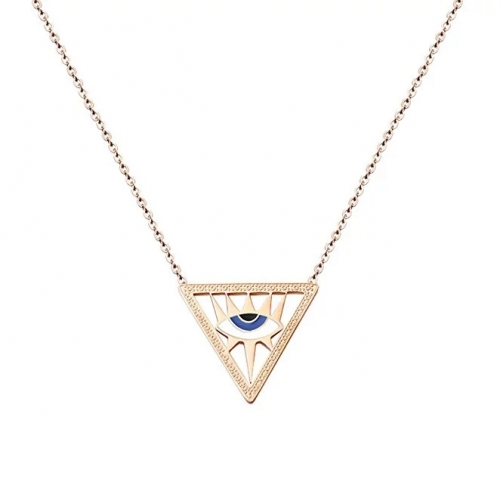925 Sterling Silver Rose Gold Plated Necklace with Enamel Eye Pendant