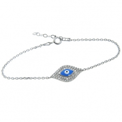 Sterling Silver Cubic Zirconia Blue Evil Eye Bracelet Women Jewelry