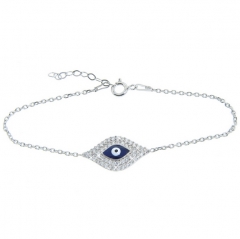 Sterling Silver Cubic Zirconia Blue Evil Eye Bracelet Women Jewelry
