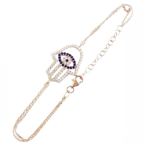 Gold over Silver Cubic Zirconia Sapphire Evil Eye Hamsa Bracelet